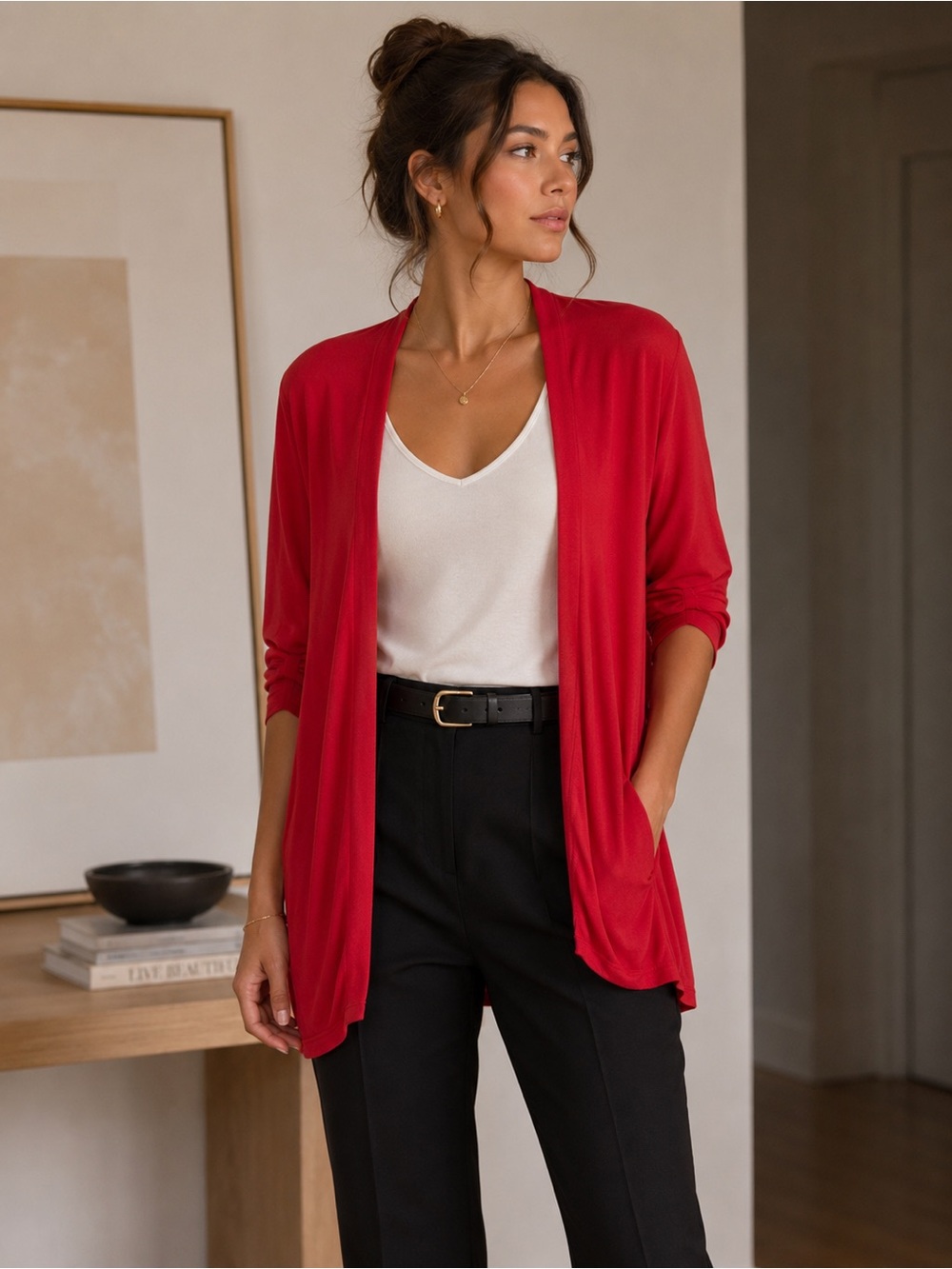 Reitmans Vibrant Red Knit Open Front Cardigan Size XL Office Work Lightweight